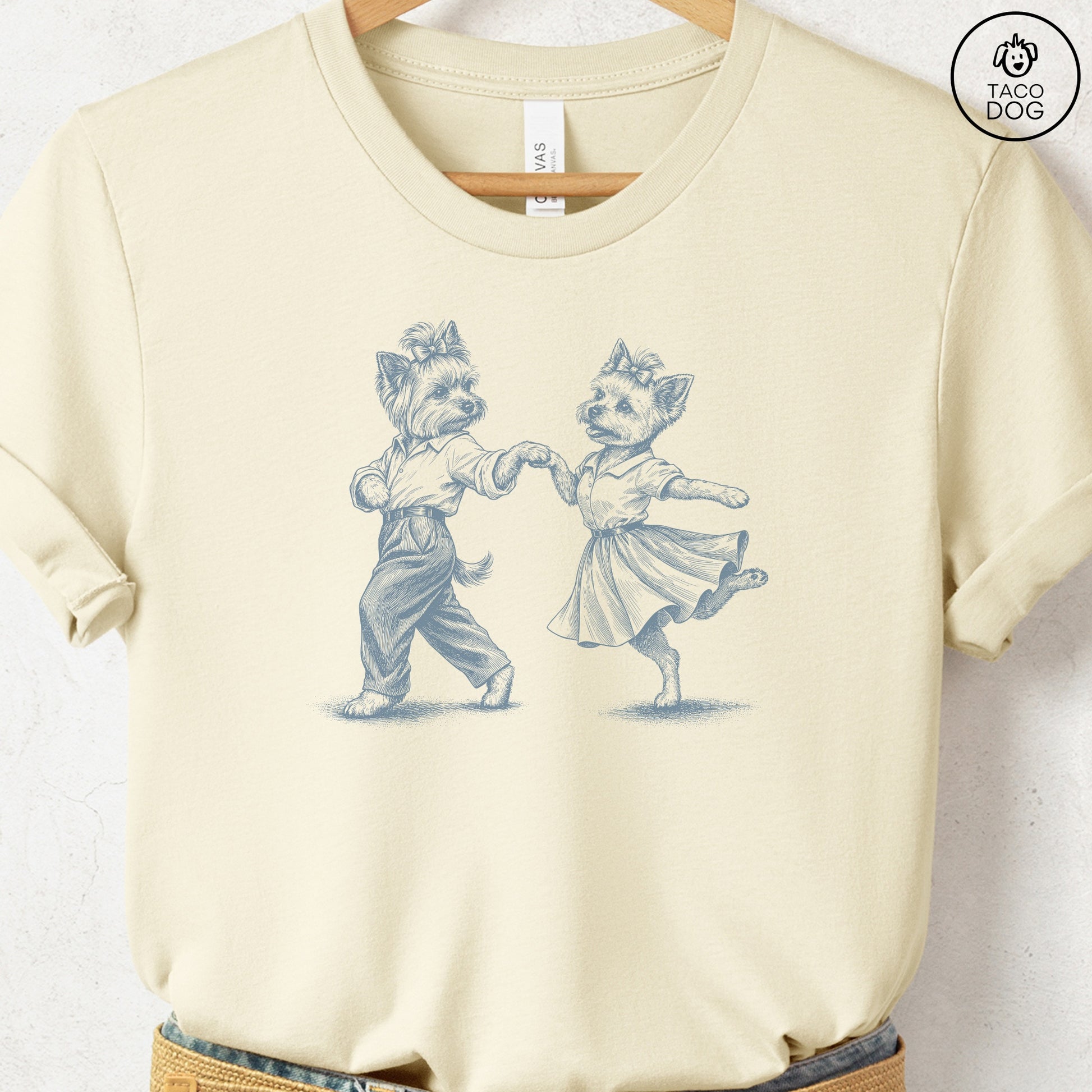Yorkshire Terrier Yorkie Dancing T-Shirt Natural Taco-Dog