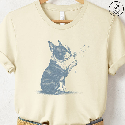 Boston Terrier Dandelion T-Shirt Natural S Taco-Dog