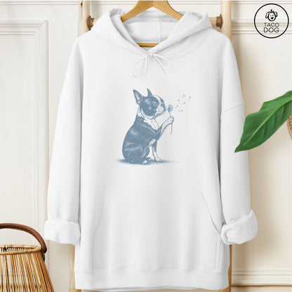 Boston Terrier Dandelion Hoodie White Taco-Dog