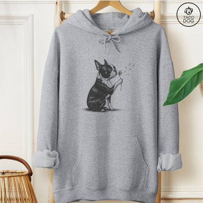 Boston Terrier Dandelion Hoodie Graphite Heather Taco-Dog