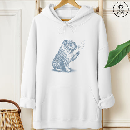 English Bulldog Dandelion Hoodie White Taco-Dog