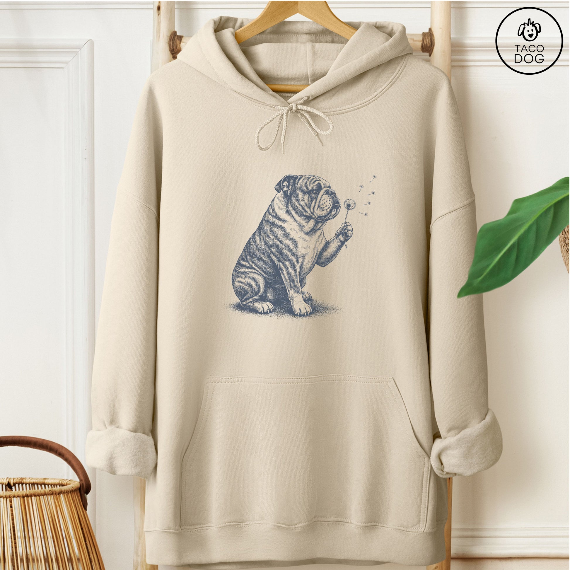 English Bulldog Dandelion Hoodie Sand Taco-Dog