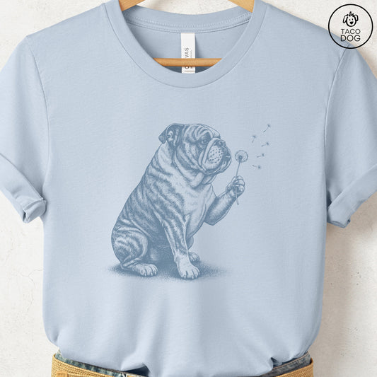 English Bulldog Dandelion T-Shirt Light Blue S Taco-Dog
