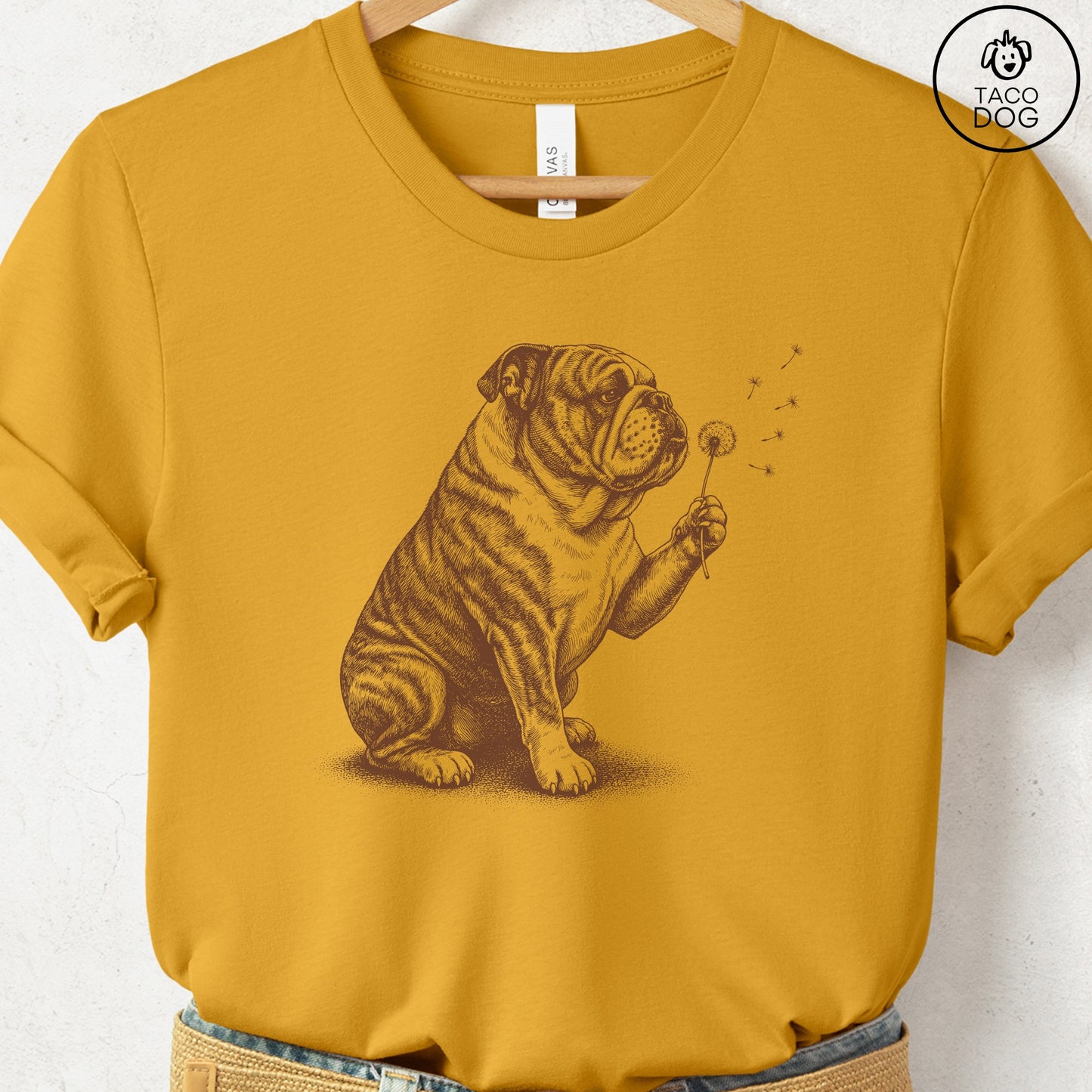 English Bulldog Dandelion T-Shirt Mustard S Taco-Dog