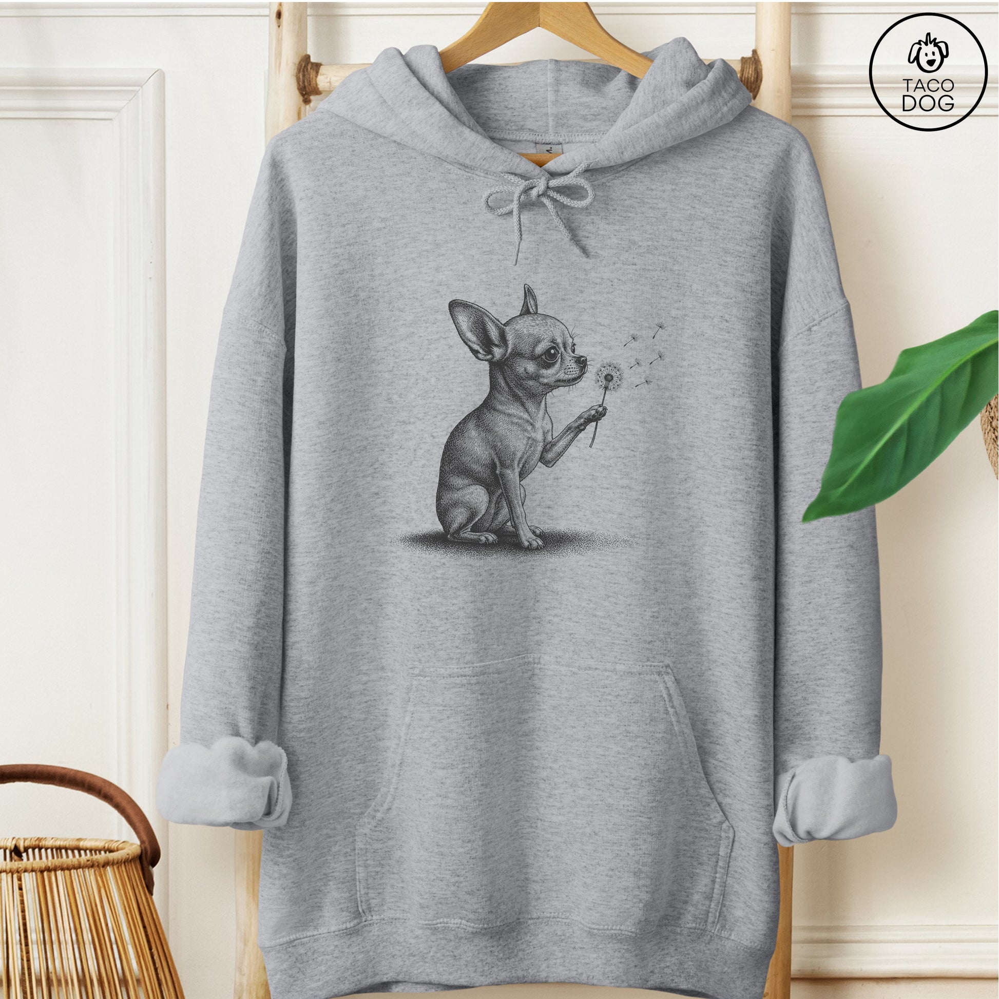 Chihuahua Dandelion Hoodie Graphite Heather Taco-Dog