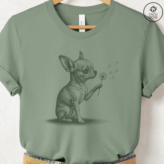 Chihuahua Dandelion T-Shirt Sage S Taco-Dog