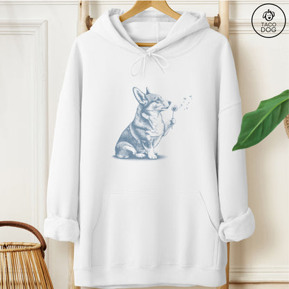 Corgi Dandelion Hoodie White Taco-Dog