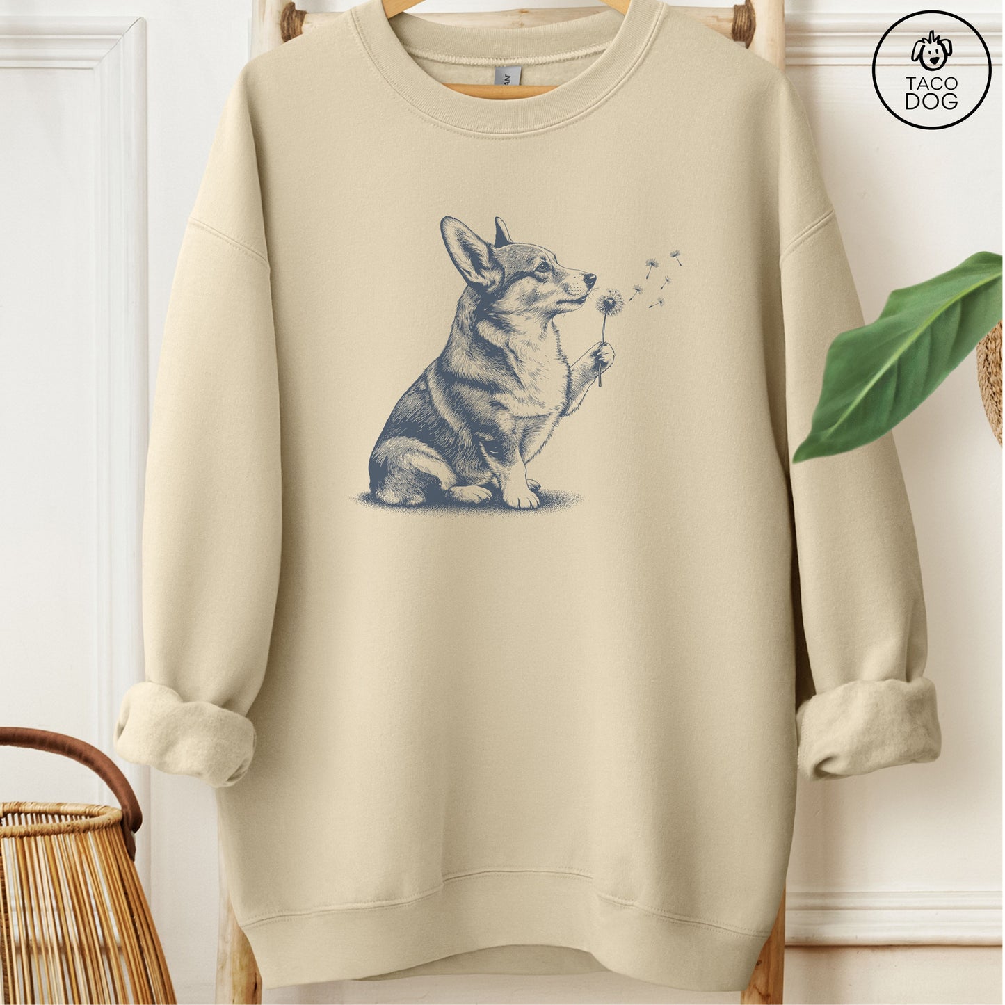 Corgi Dandelion Sweatshirt Sand Taco-Dog
