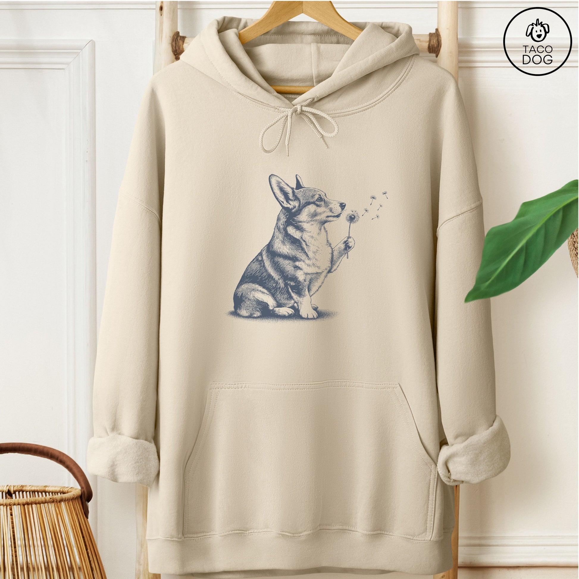 Corgi Dandelion Hoodie Sand Taco-Dog