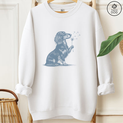 Dachshund Dandelion Sweatshirt White Taco-Dog