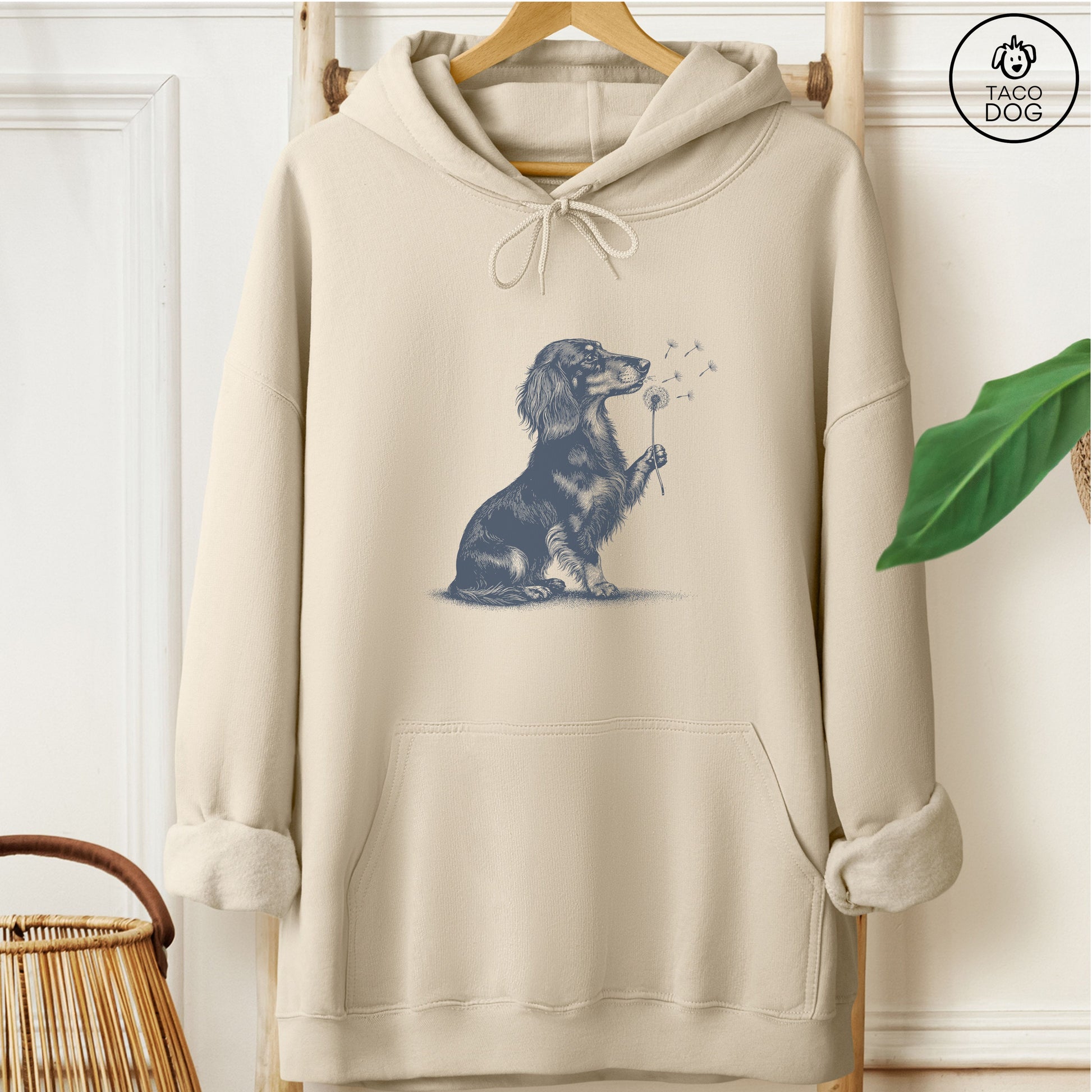 Dachshund Dandelion Hoodie Sand Taco-Dog