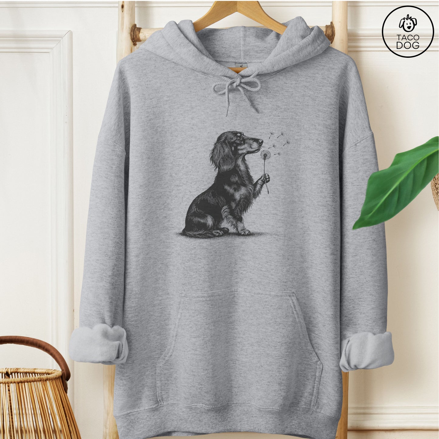 Dachshund Dandelion Hoodie Graphite Heather Taco-Dog