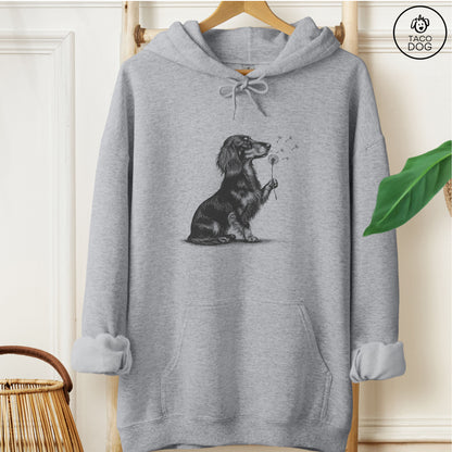 Dachshund Dandelion Hoodie Graphite Heather Taco-Dog