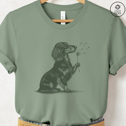 Dachshund Dandelion T-Shirt Sage S Taco-Dog