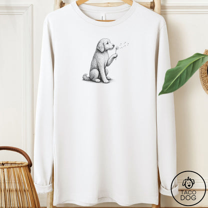 Doodle Dandelion Long Sleeve Tee White Taco-Dog