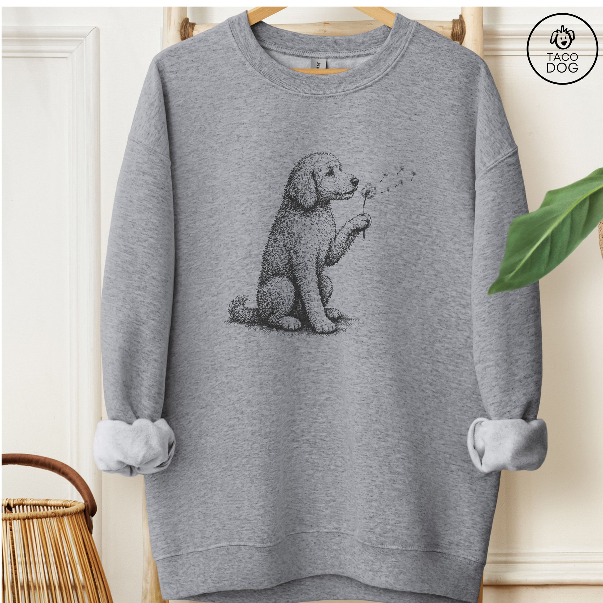 Doodle Dandelion Sweatshirt Graphite Heather Taco-Dog