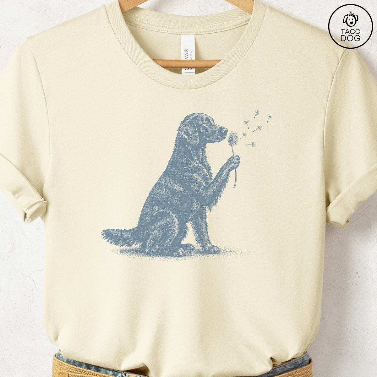 Flat-Coated Retriever Dandelion T-Shirt Natural Taco-Dog