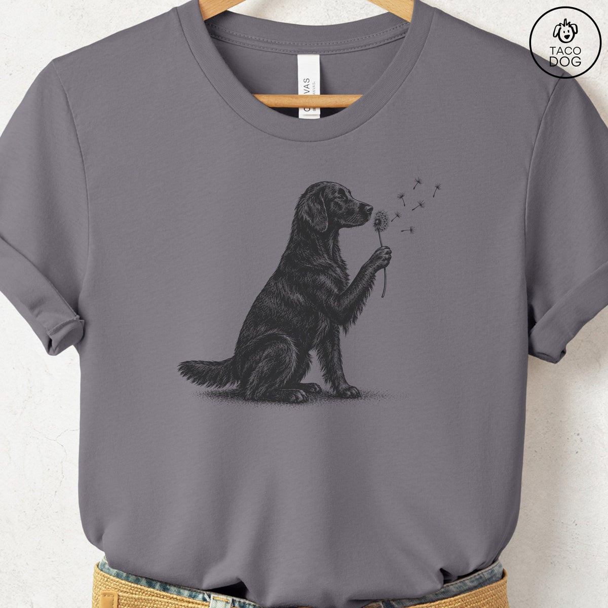 Flat-Coated Retriever Dandelion T-Shirt Storm Taco-Dog