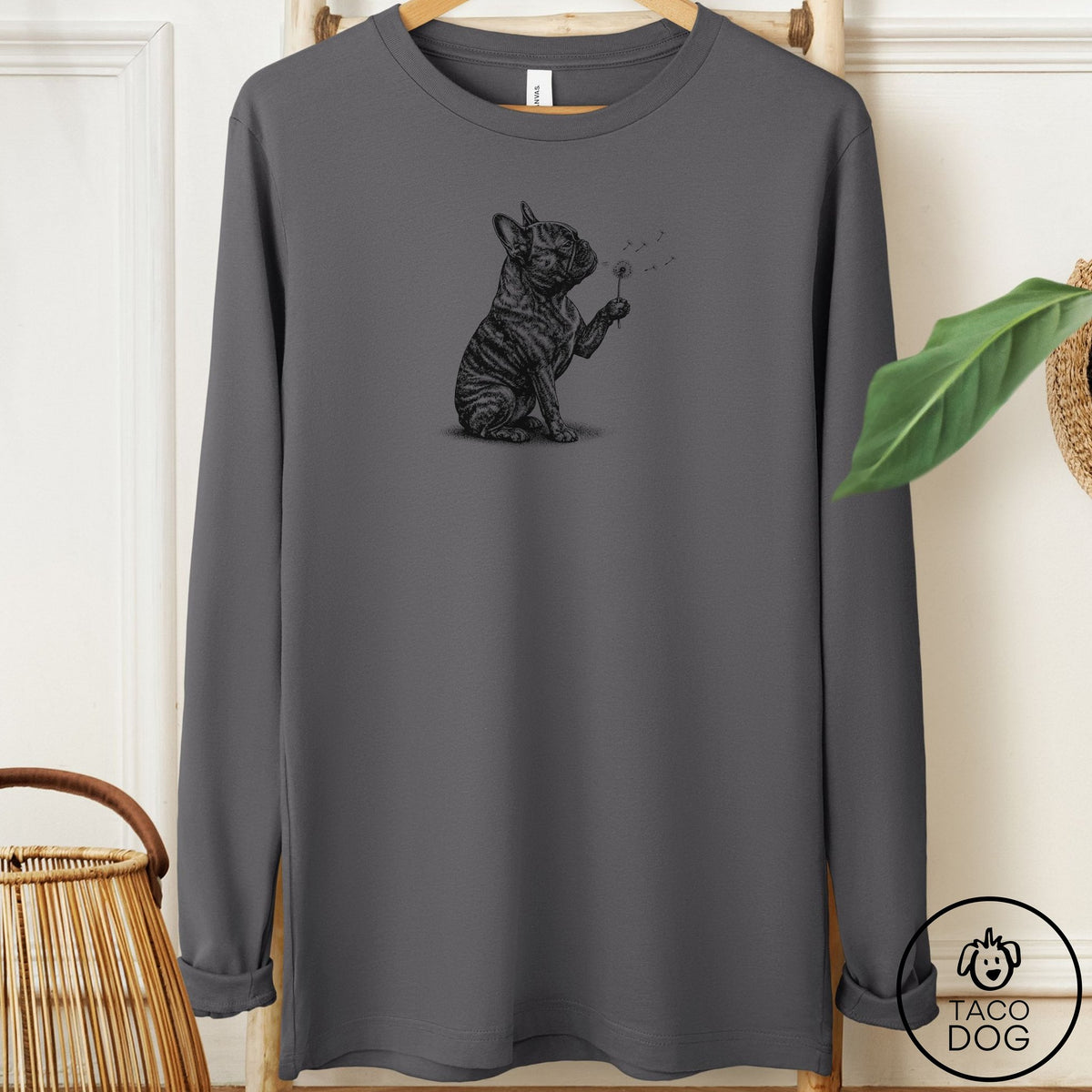 French Bulldog Frenchie Dandelion Long Sleeve Tee Asphalt Taco-Dog