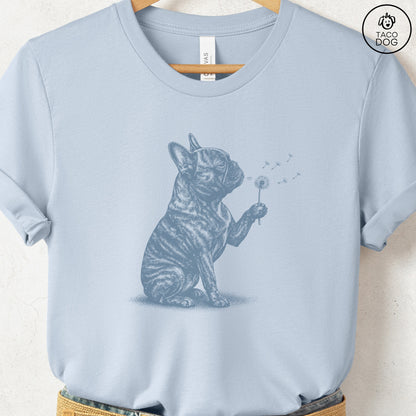 French Bulldog Frenchie Dandelion T-Shirt Light Blue S Taco-Dog