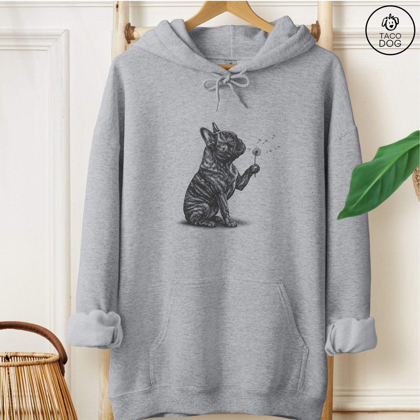 French Bulldog Frenchie Dandelion Hoodie Graphite Heather Taco-Dog
