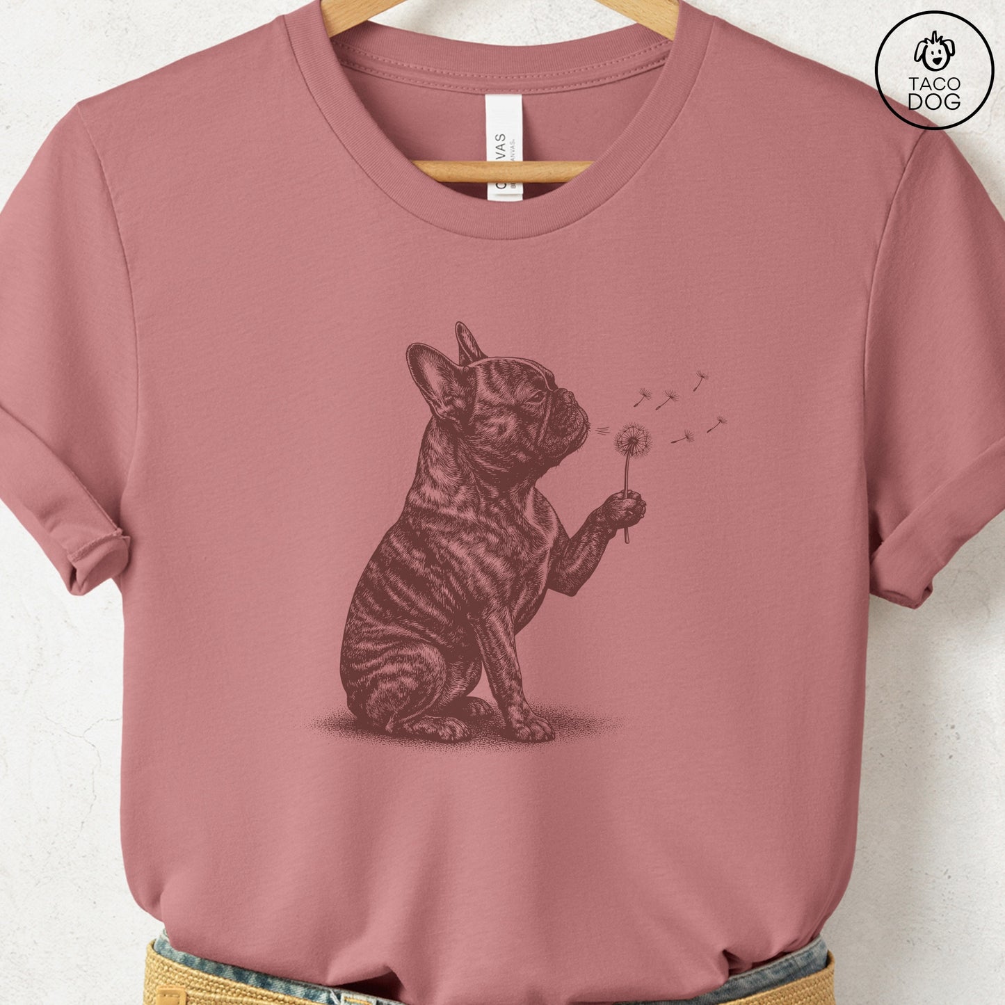 French Bulldog Frenchie Dandelion T-Shirt Heather Mauve S Taco-Dog