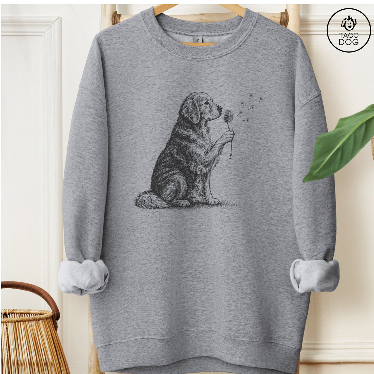 Golden Retriever Dandelion Sweatshirt Graphite Heather Taco-Dog