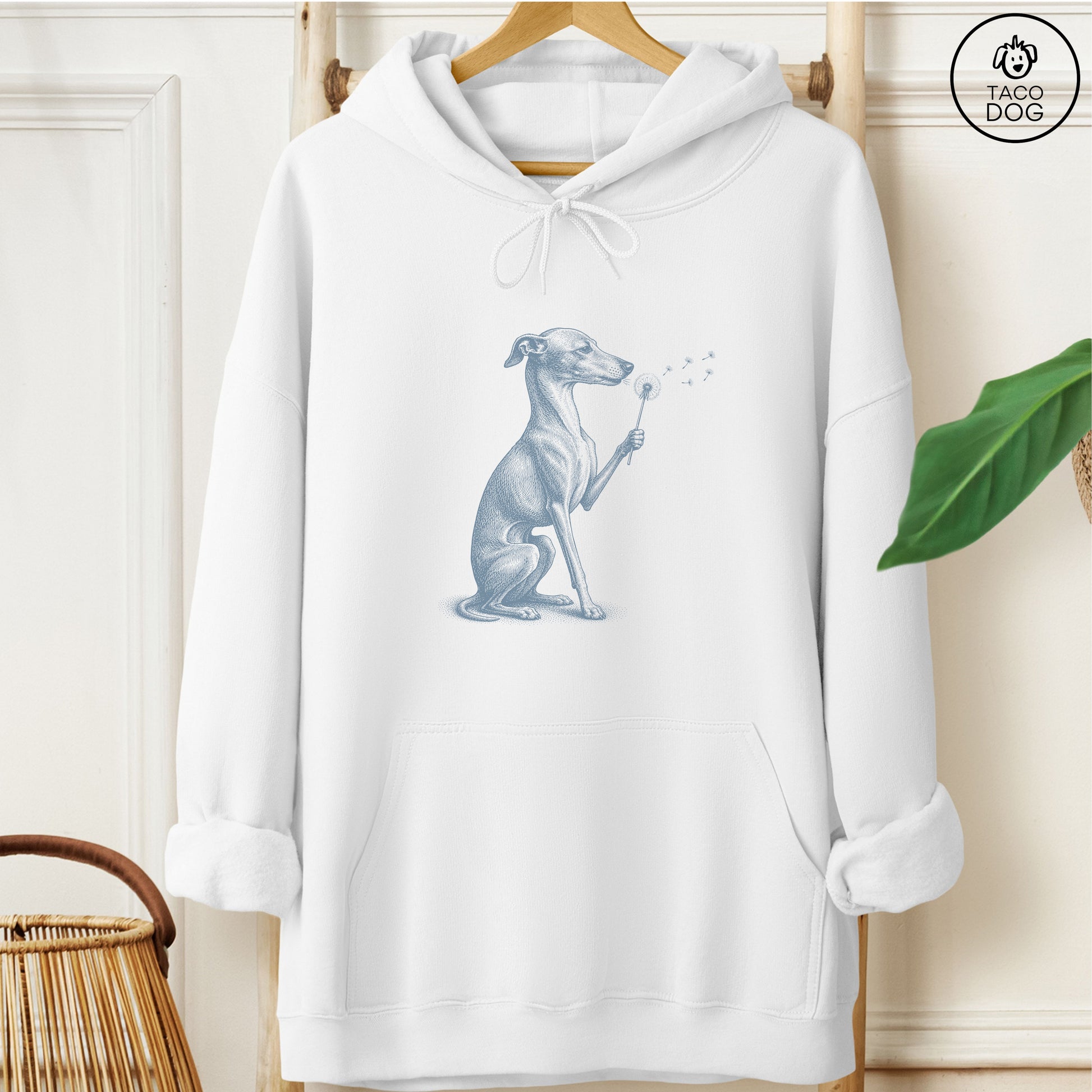 Italian Greyhound Whippet Dandelion Hoodie White Taco-Dog