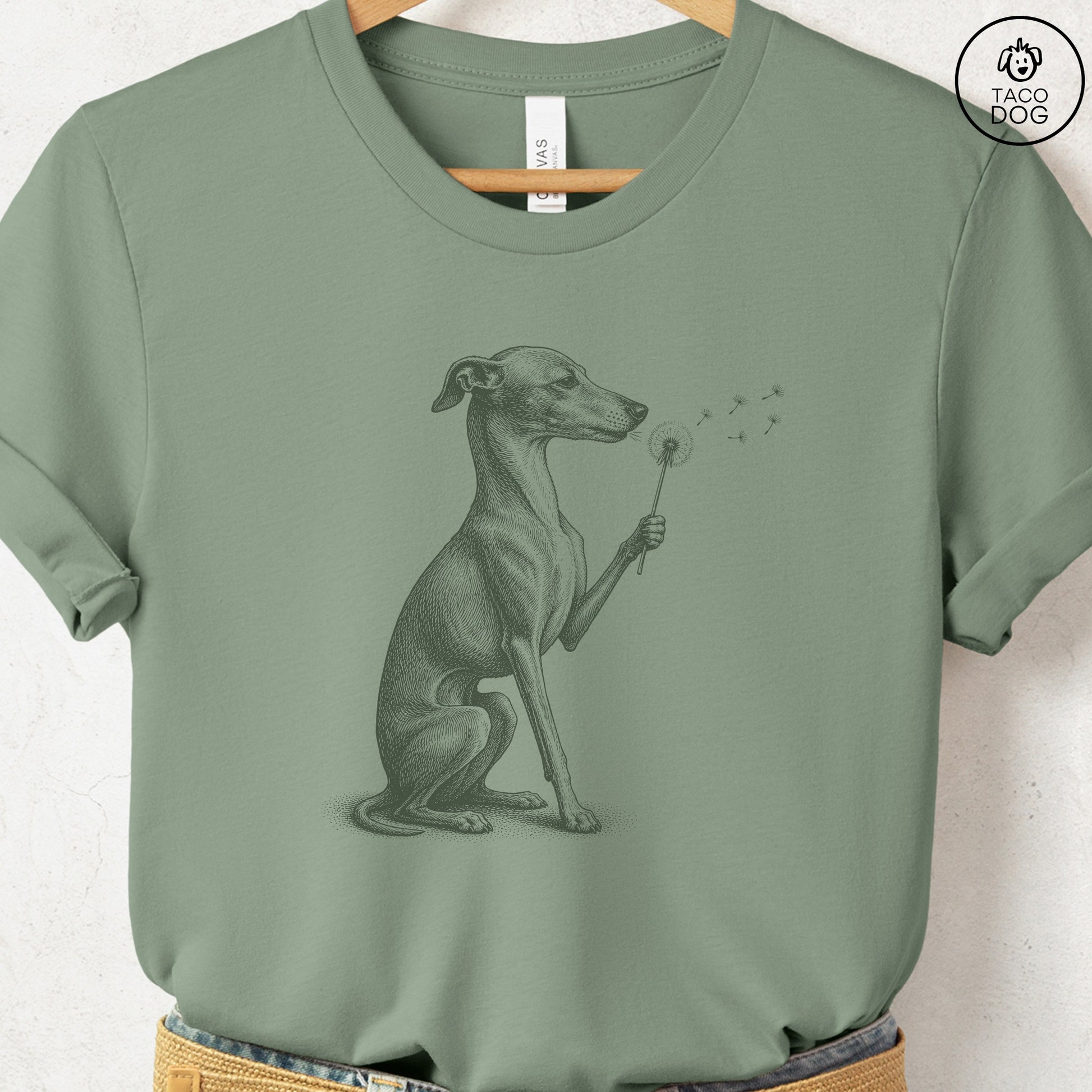 Italian Greyhound Whippet Dandelion T-Shirt Taco-Dog