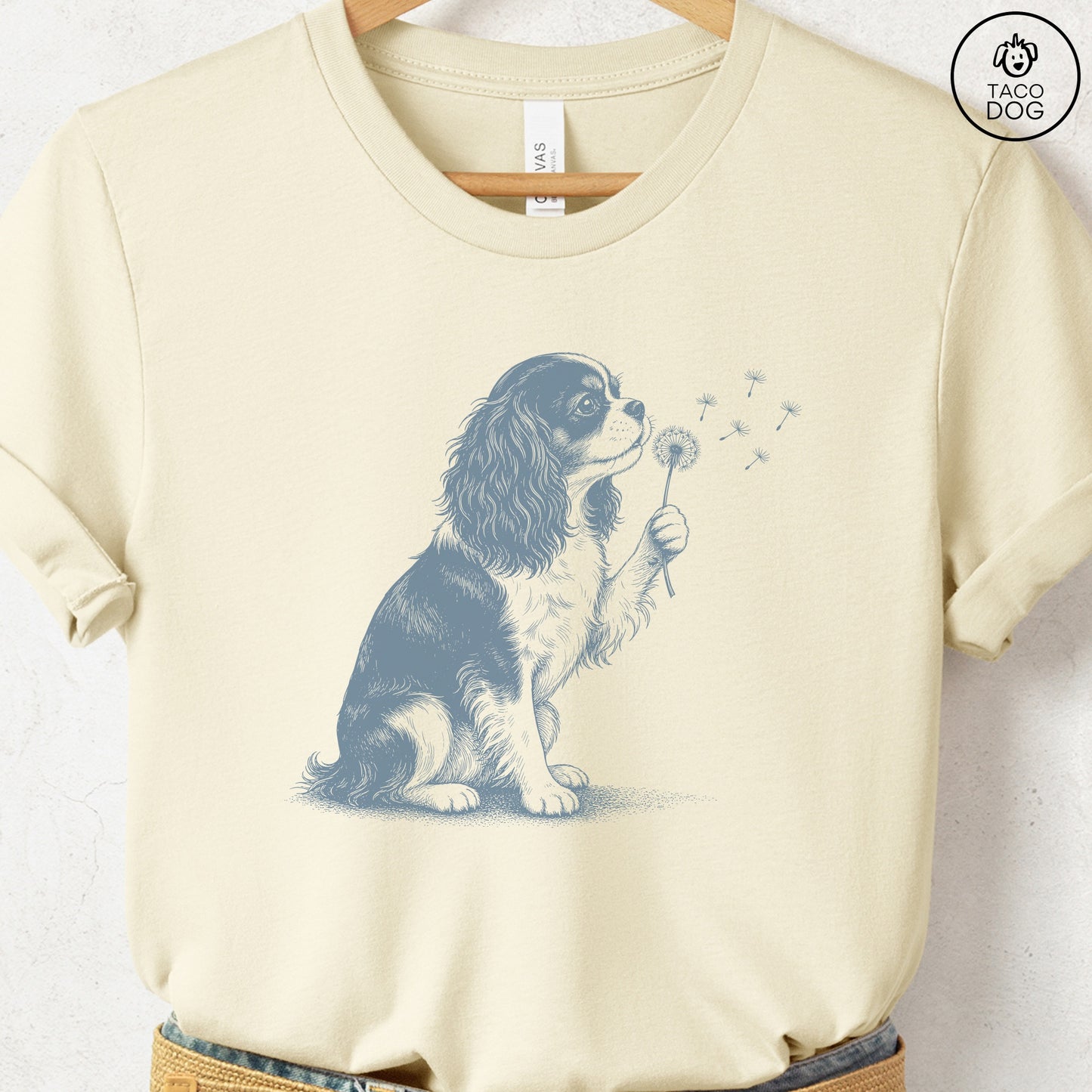 Cavalier King Charles Spaniel Dandelion Tee Natural Taco-Dog