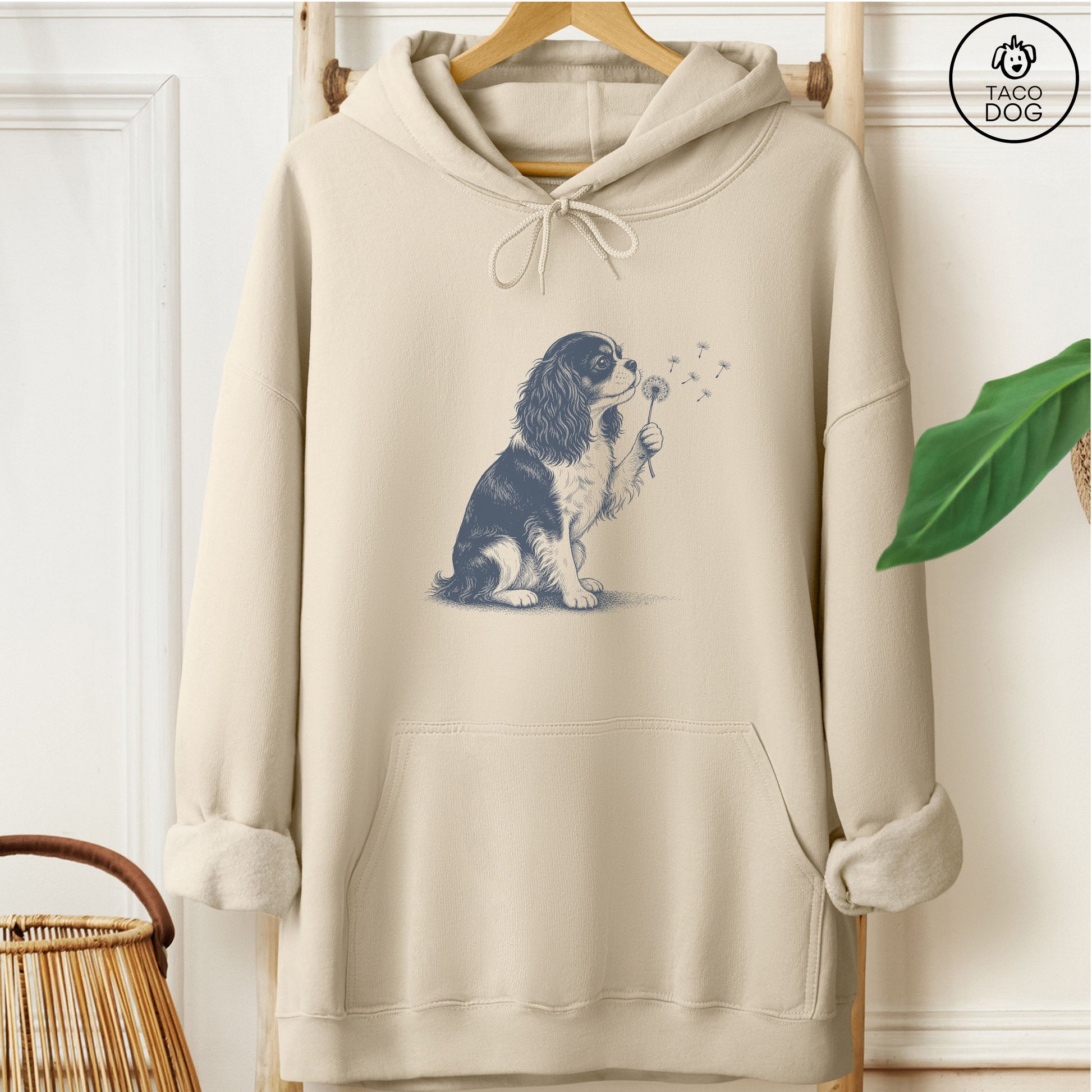 Cavalier King Charles Spaniel Dandelion Hoodie Sand Taco-Dog