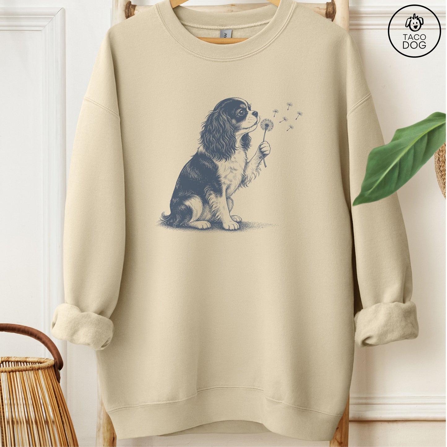 Cavalier King Charles Spaniel Dandelion Sweatshirt Sand Taco-Dog
