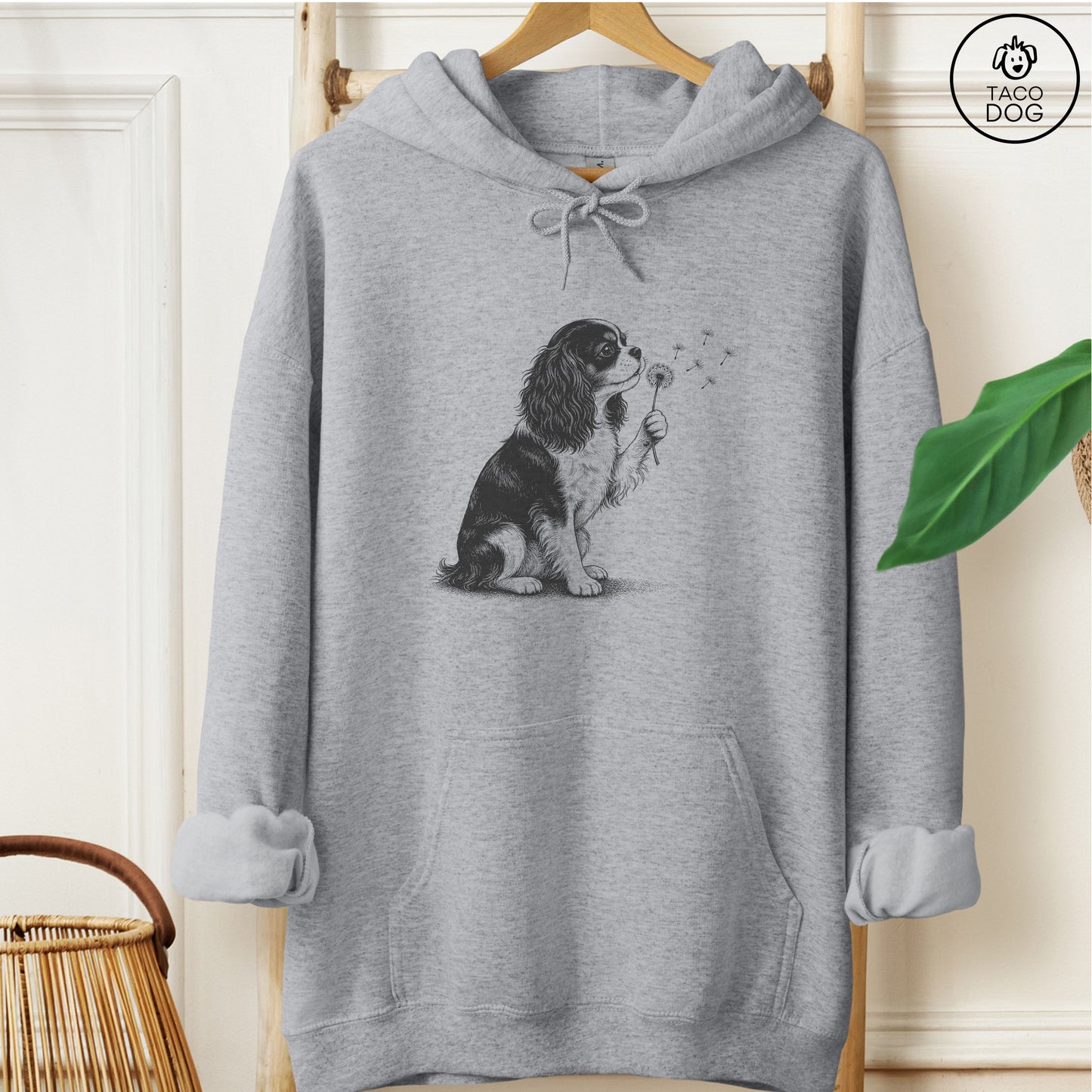 Cavalier King Charles Spaniel Dandelion Hoodie Graphite Heather Taco-Dog