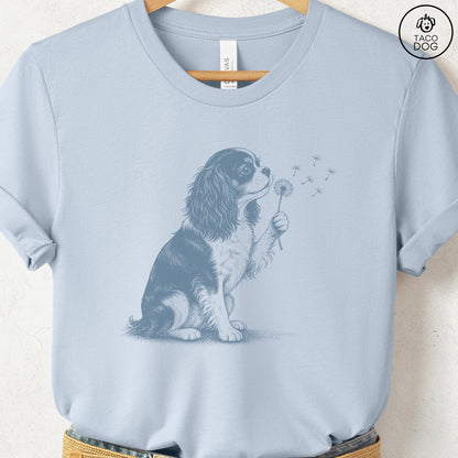 Cavalier King Charles Spaniel Dandelion Tee Light Blue Taco-Dog