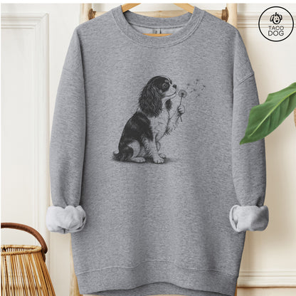 Cavalier King Charles Spaniel Dandelion Sweatshirt Graphite Heather Taco-Dog