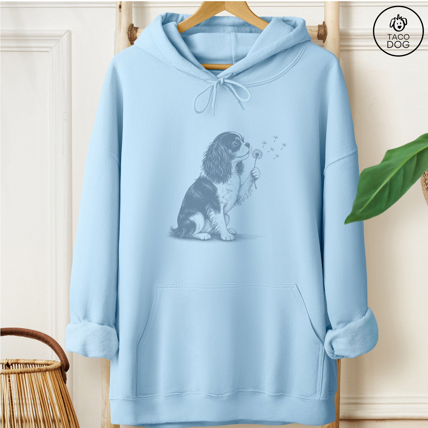 Cavalier King Charles Spaniel Dandelion Hoodie Light Blue Taco-Dog