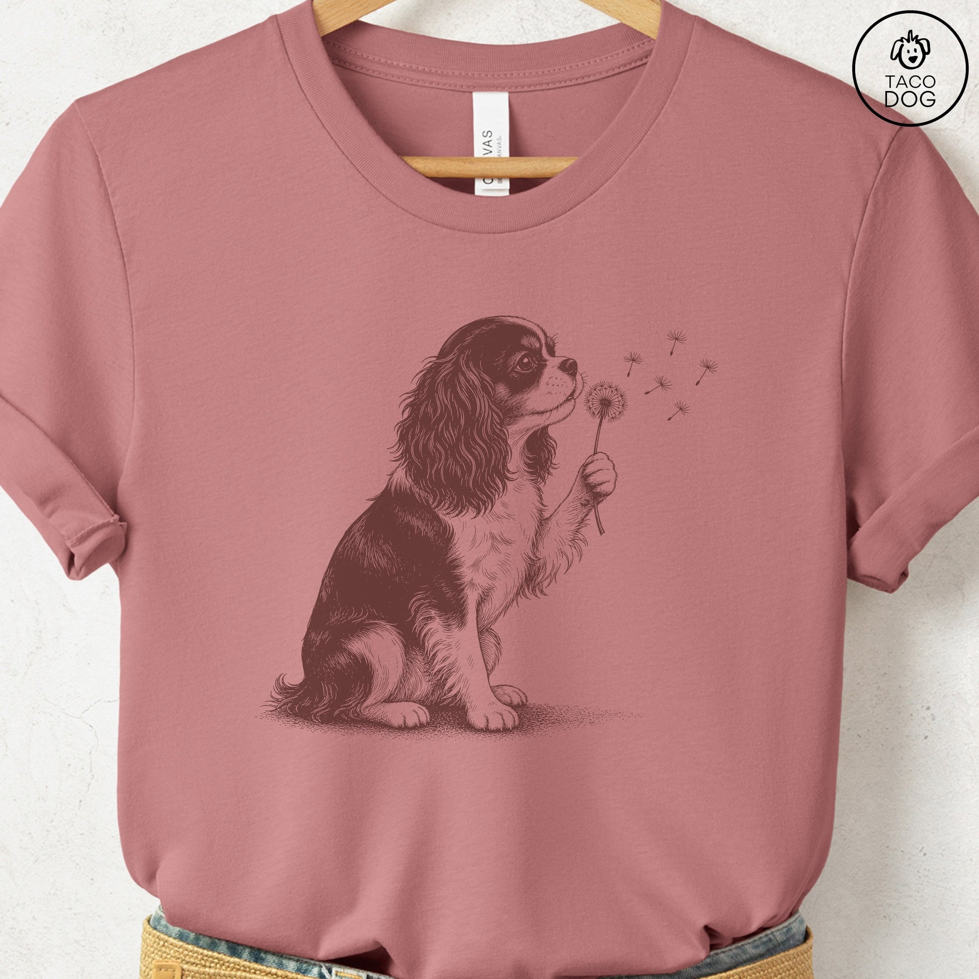 Cavalier King Charles Spaniel Dandelion Tee Heather Mauve Taco-Dog