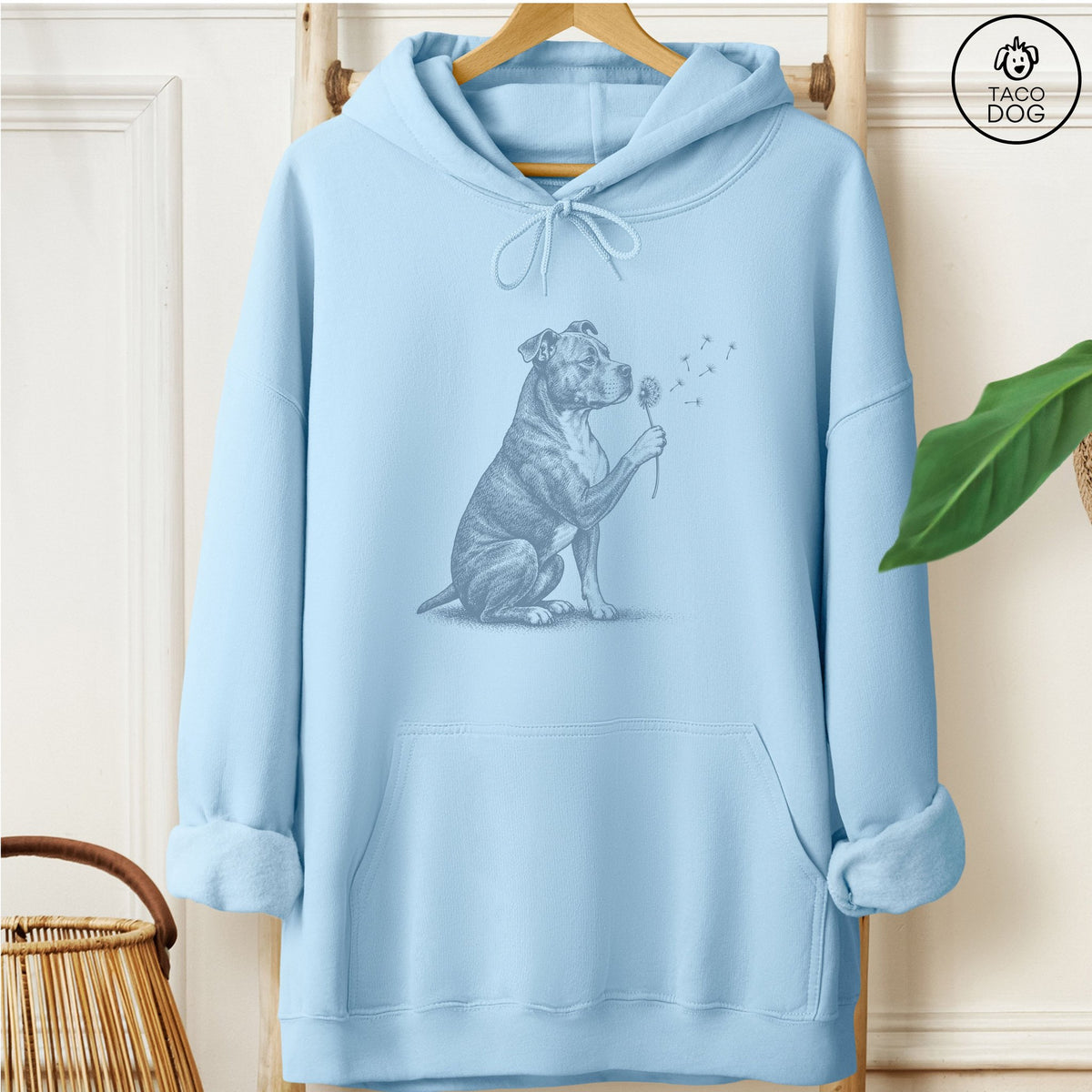 Pitbull Dandelion Hoodie Light Blue Taco-Dog