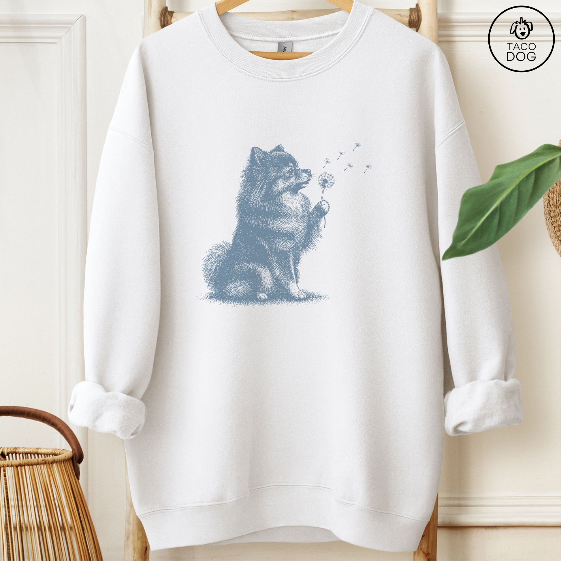 Pomeranian Dandelion Sweatshirt White Taco-Dog