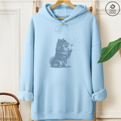 Pomeranian Dandelion Hoodie Light Blue Taco-Dog