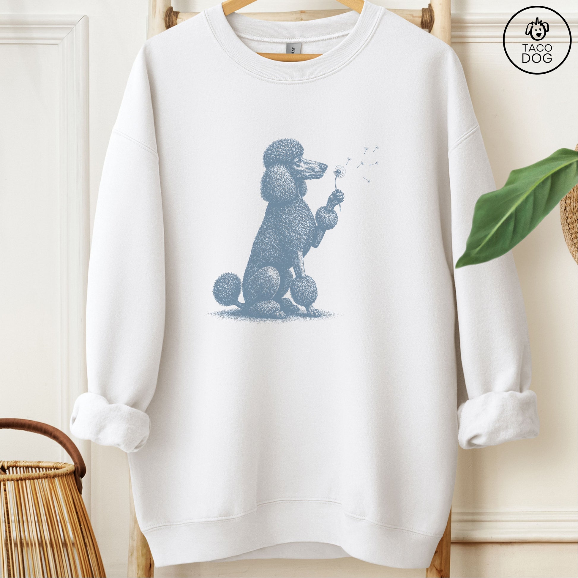 Poodle Dandelion Sweatshirt White Taco-Dog