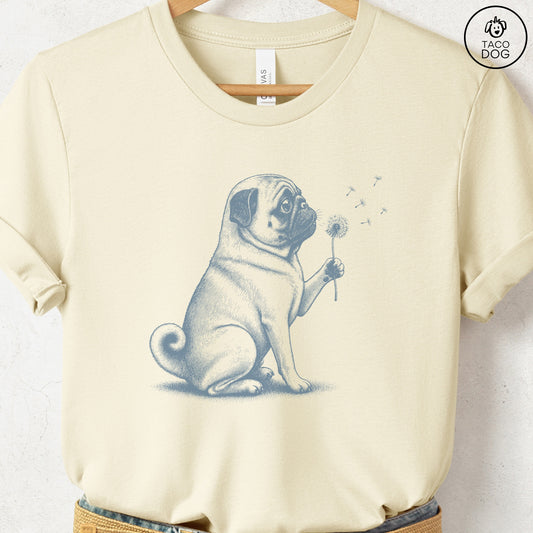Pug Dandelion T-Shirt Natural S Taco-Dog