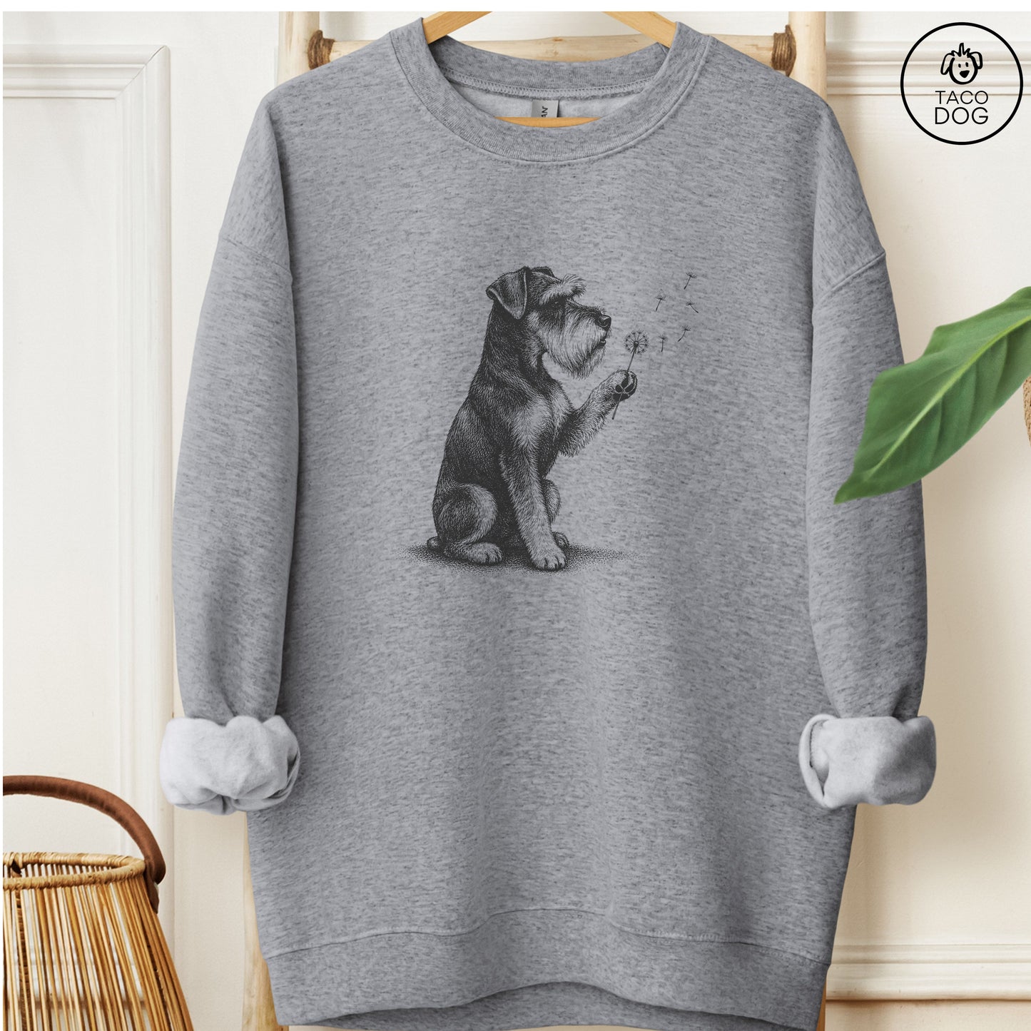 Schnauzer Dandelion Sweatshirt Graphite Heather Taco-Dog