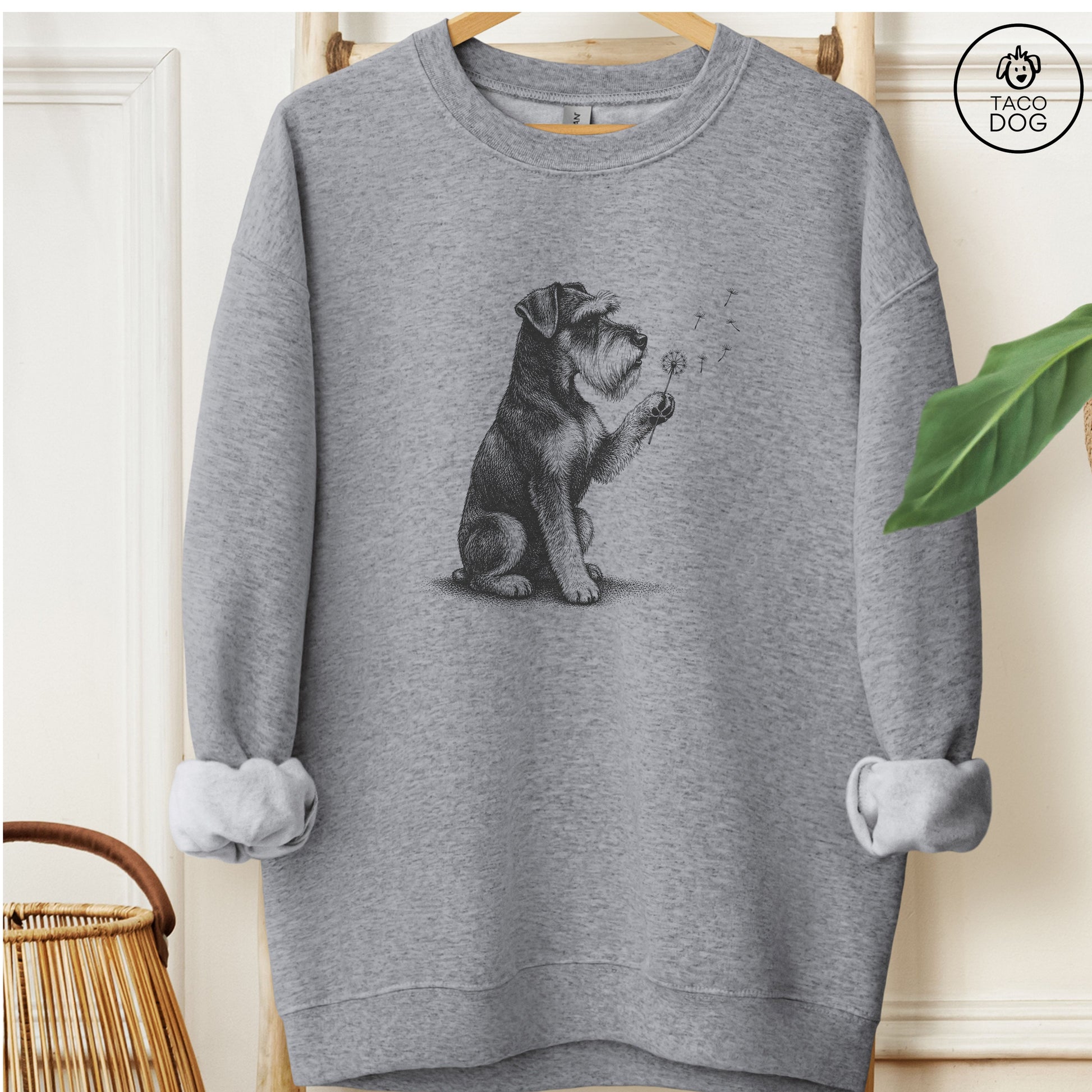 Schnauzer Dandelion Sweatshirt Graphite Heather Taco-Dog