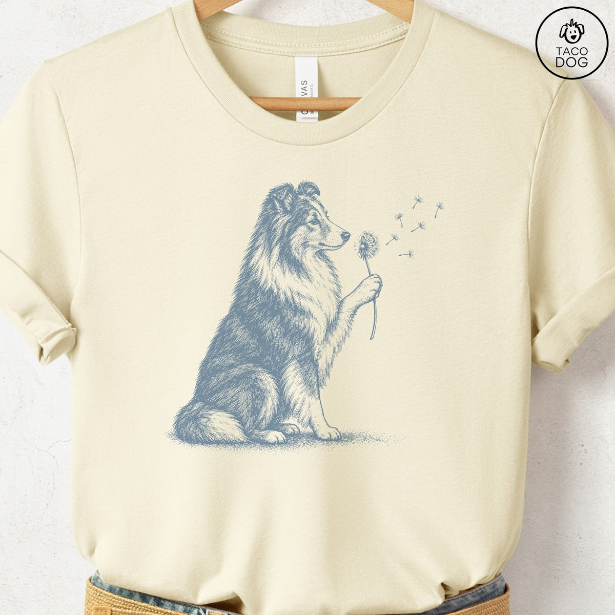 Shetland Sheepdog Dandelion T-Shirt Natural Taco-Dog
