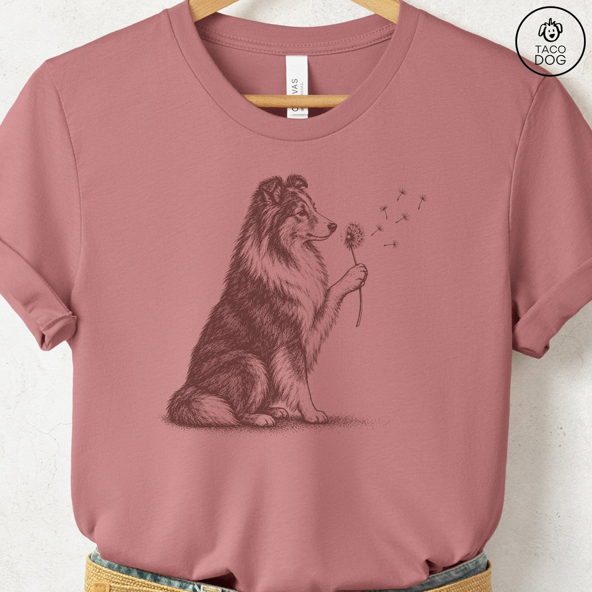Shetland Sheepdog Dandelion T-Shirt, design close-up