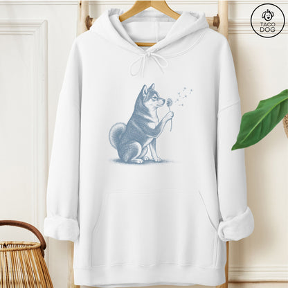 Shiba Inu Dandelion Hoodie White Taco-Dog