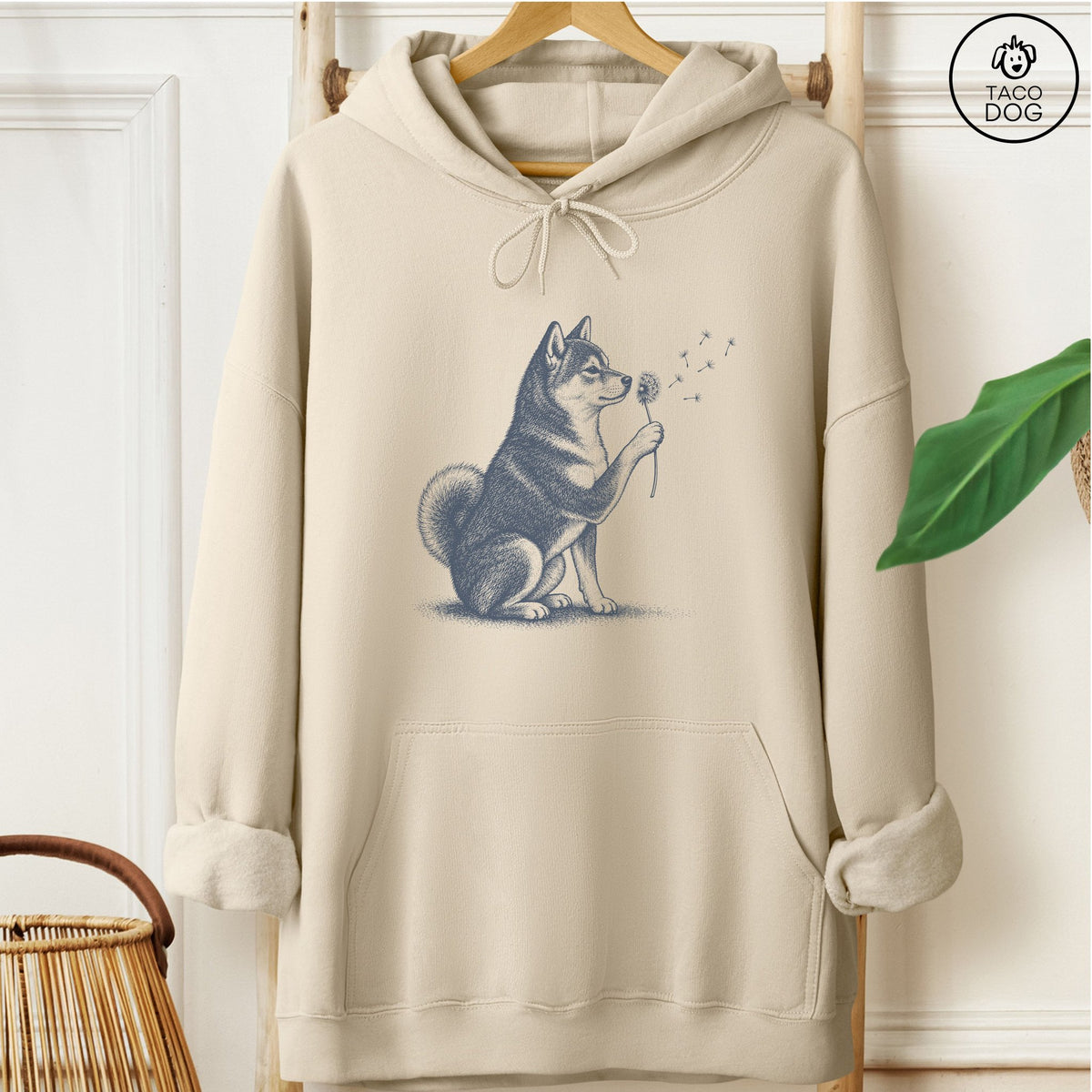 Shiba Inu Dandelion Hoodie Sand Taco-Dog