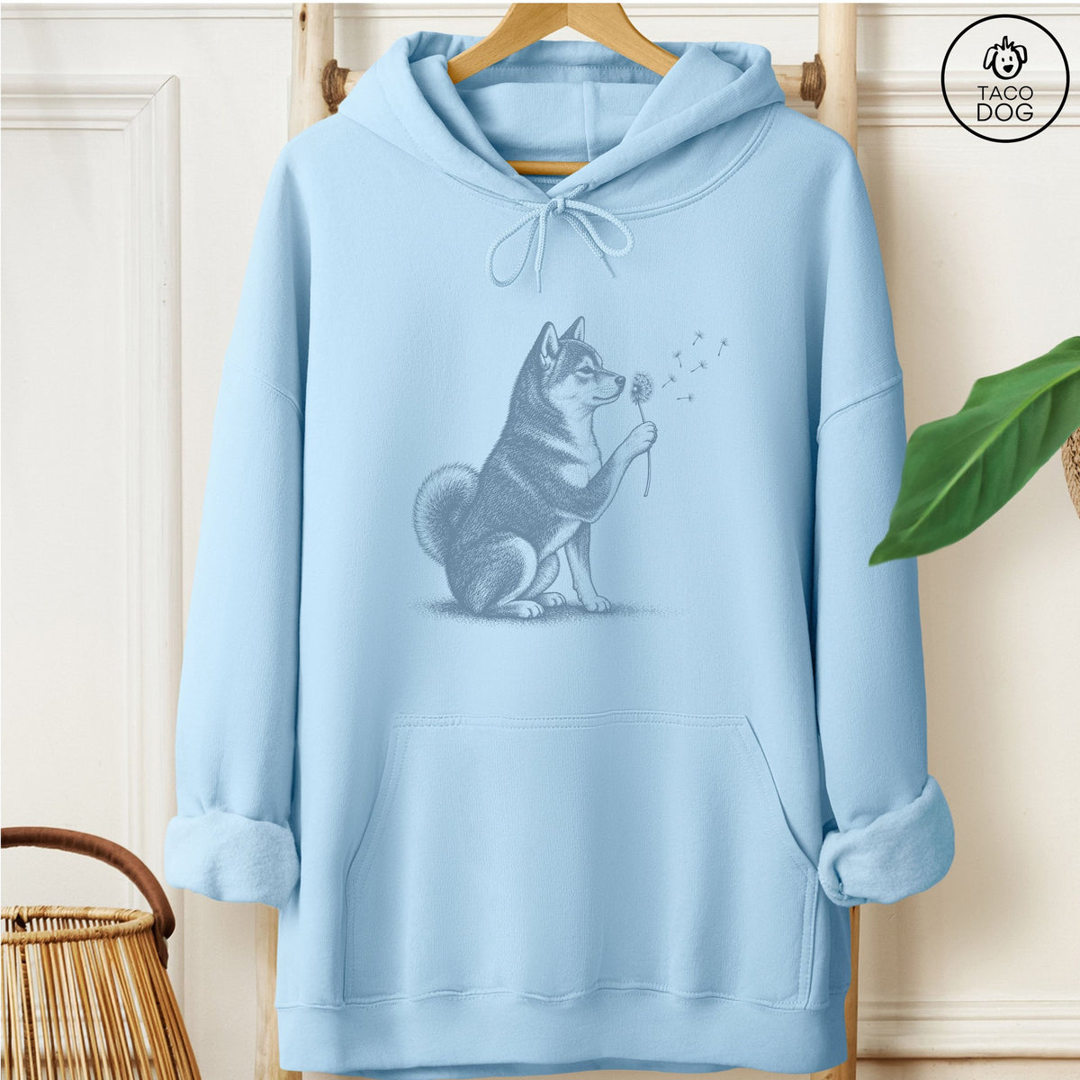 Shiba Inu Dandelion Hoodie Light Blue Taco-Dog