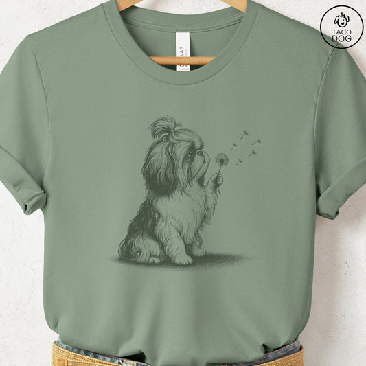 Shih Tzu Dandelion T-Shirt Sage S Taco-Dog